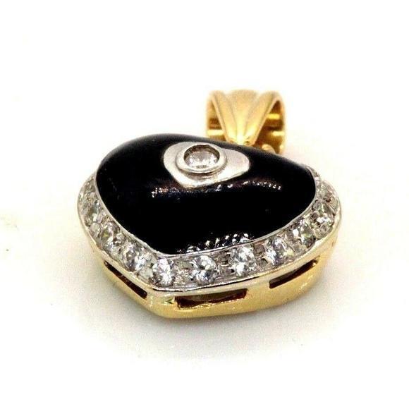 18k Yellow Gold Estate Pendant with White Enamel Love Theme